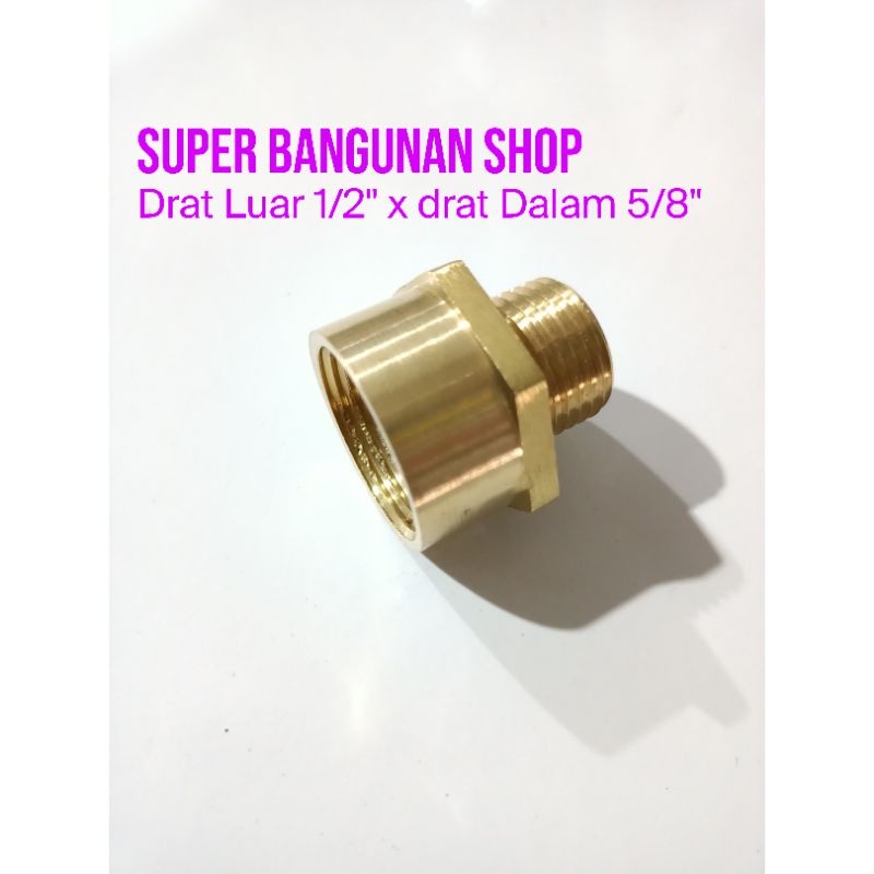 neple sok sambung kuningan drat luar 1/2"inch x sok drat dalam 5/8"inch