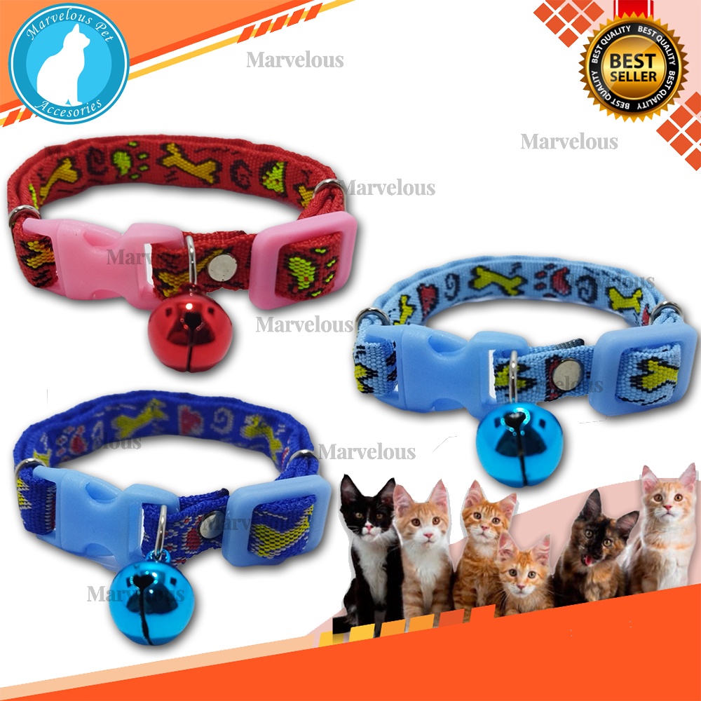 Kalung Kucing Motif Tulang Bahan Tebal Lonceng Warna 14 mm / Kalung Kucing Murah