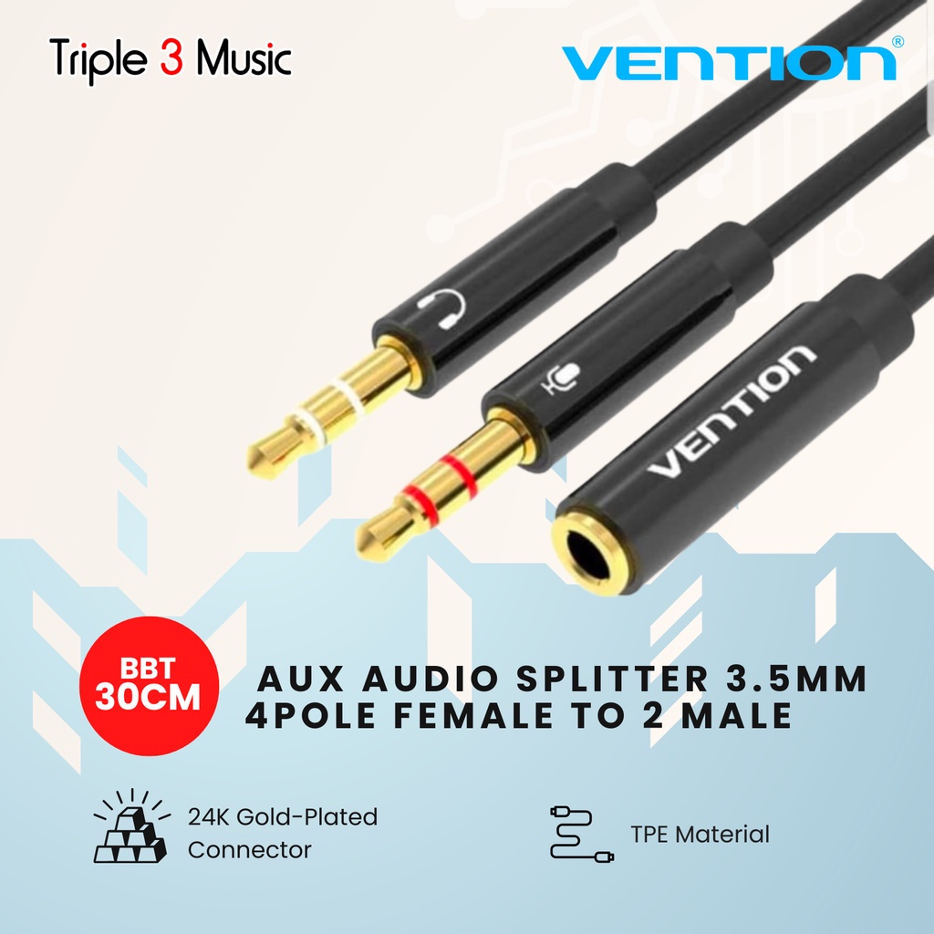 Vention BBT Kabel Aux Audio Splitter 3,5mm Pemisah Mic dan Headphone