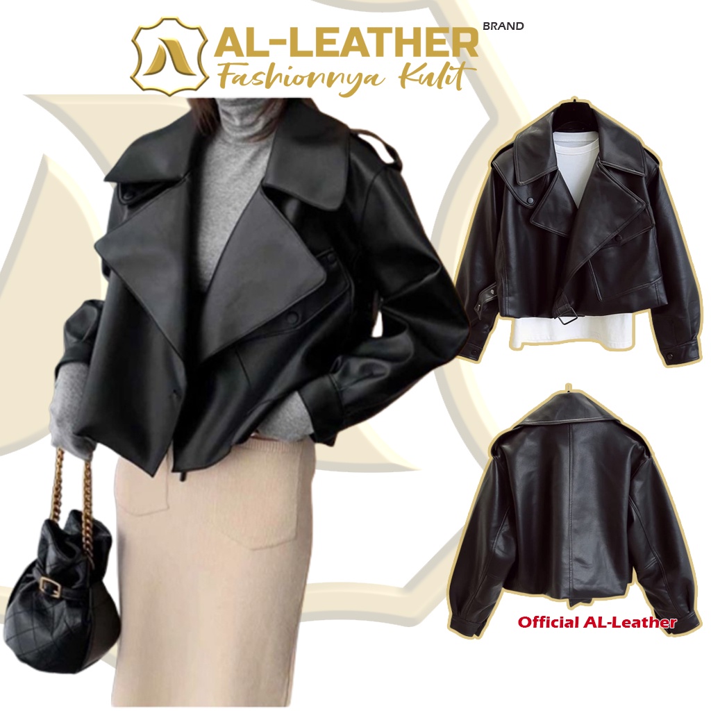 AL-Leather Jaket Wanita Oversize Premium Leather Kemeja Blazer