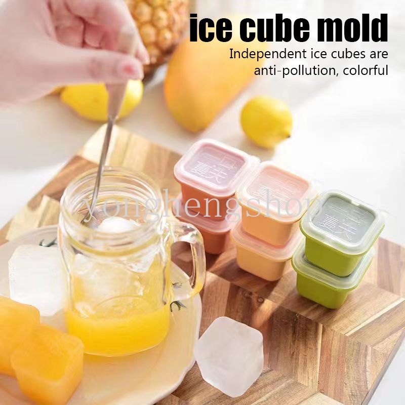 Lucu DIY Cetakan Es Batu Dengan Penutup Pesta Whiskey Wine Ice Blocks Maker Reusable Square Jelly Mould Stackable Ice Box