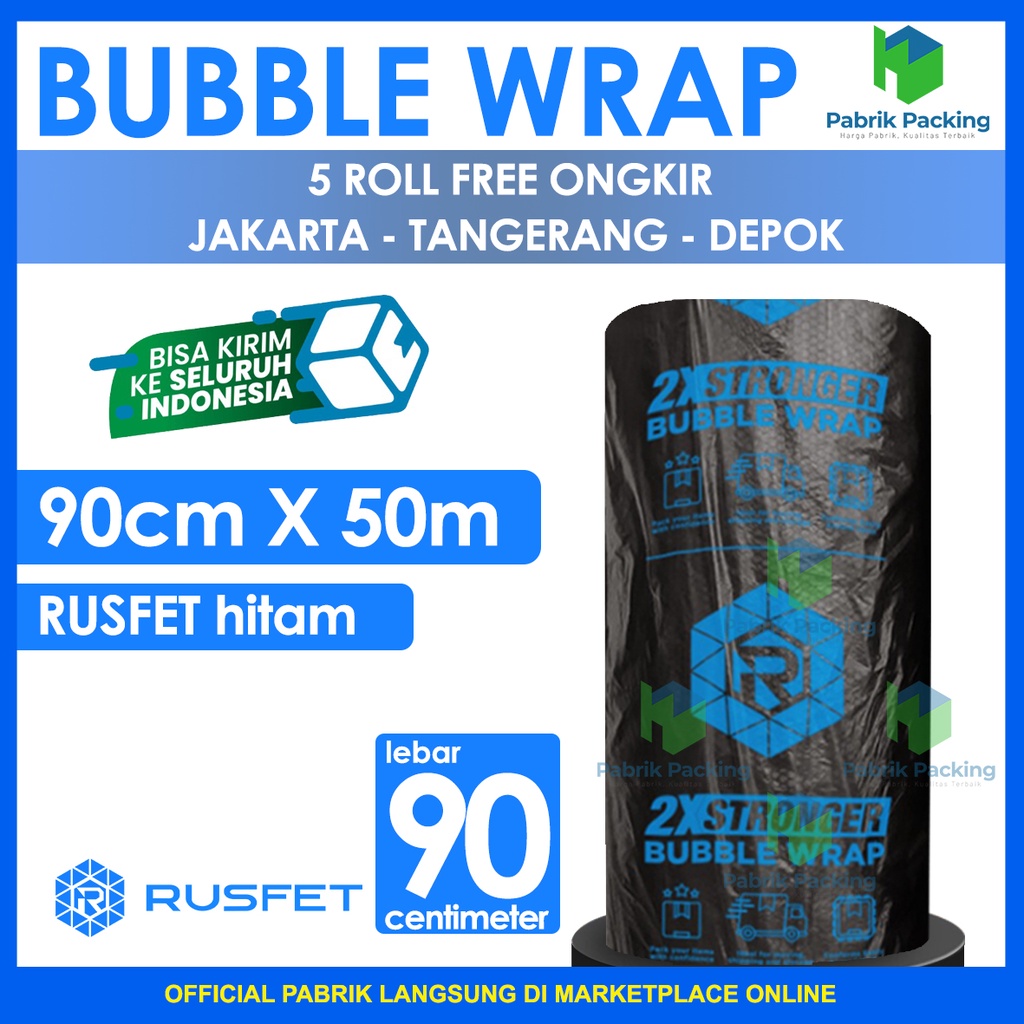 

Bubble Wrap Rusfet Hitam 90CM X 50M Tebal Plastik Bubblewrap Roll