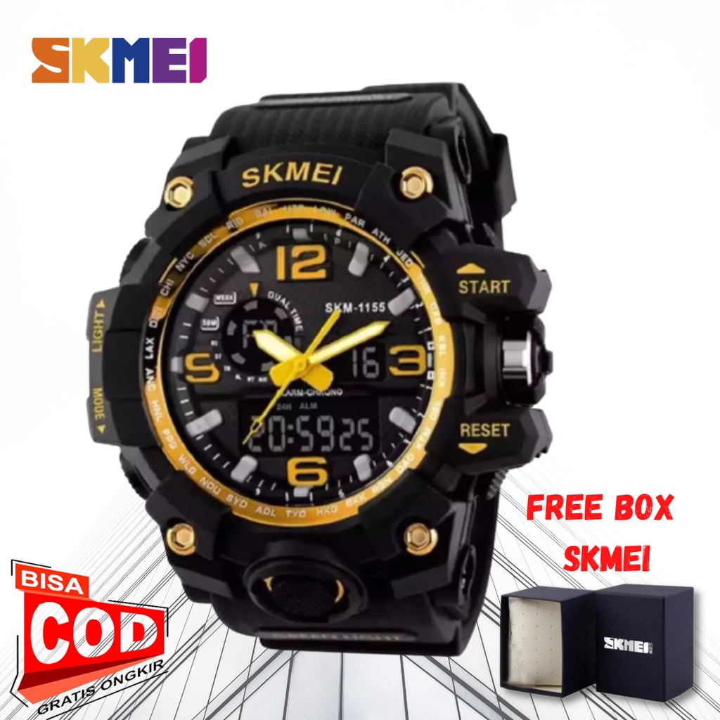 PROMO Jam Tangan Pria Digital Analog Sport SKMEI 1155 Tali Rubber Double Time