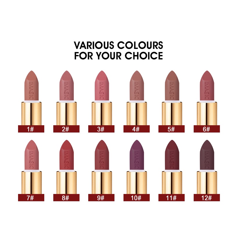 [100%ORIGINAL] IMAGIC Lipstick Moisturizer Lips Smooth Lip Stick Long Lasting Charming Lip Lipstick Cosmetic Beauty Makeup 12 Colors