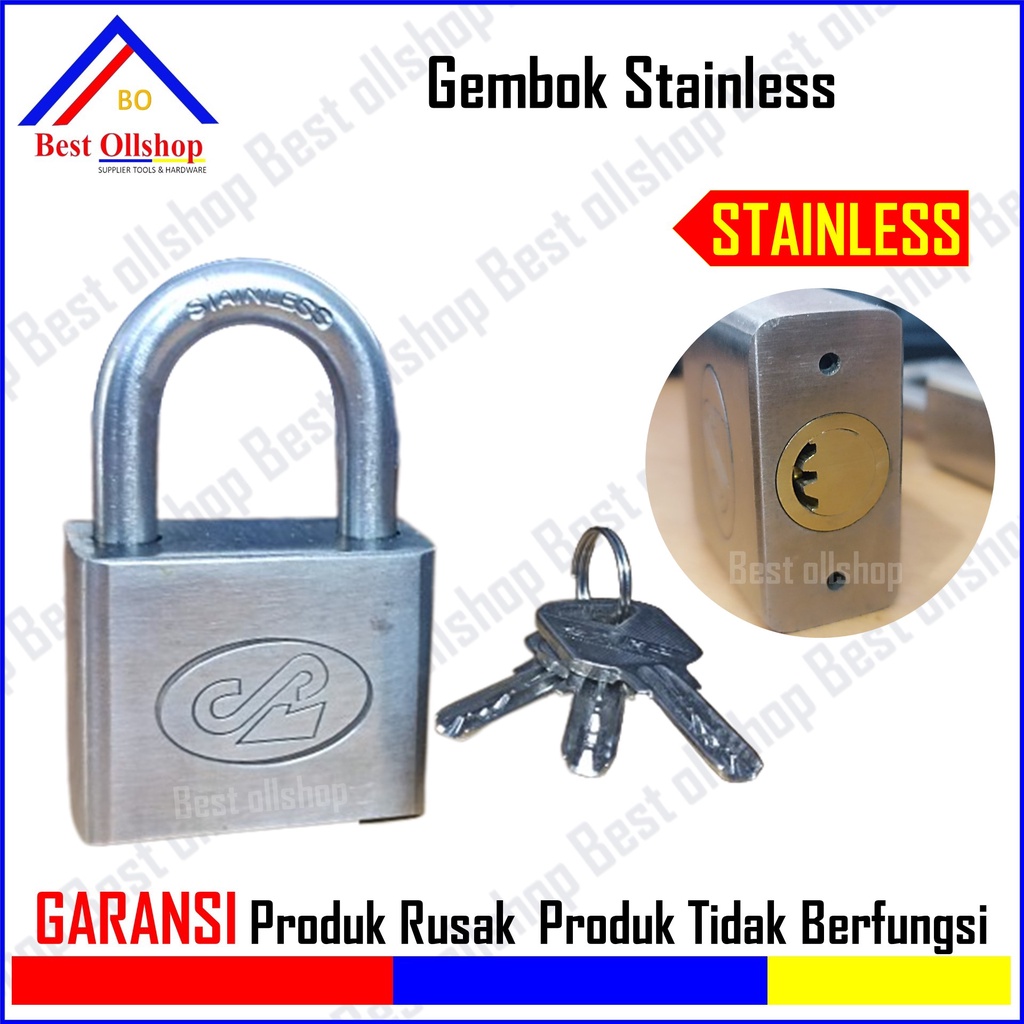 Gembok Putih Anti Rust Anti Maling Anti Cut / Gembok Stainless Pagar Rumah Cakram Jantung Kuningan