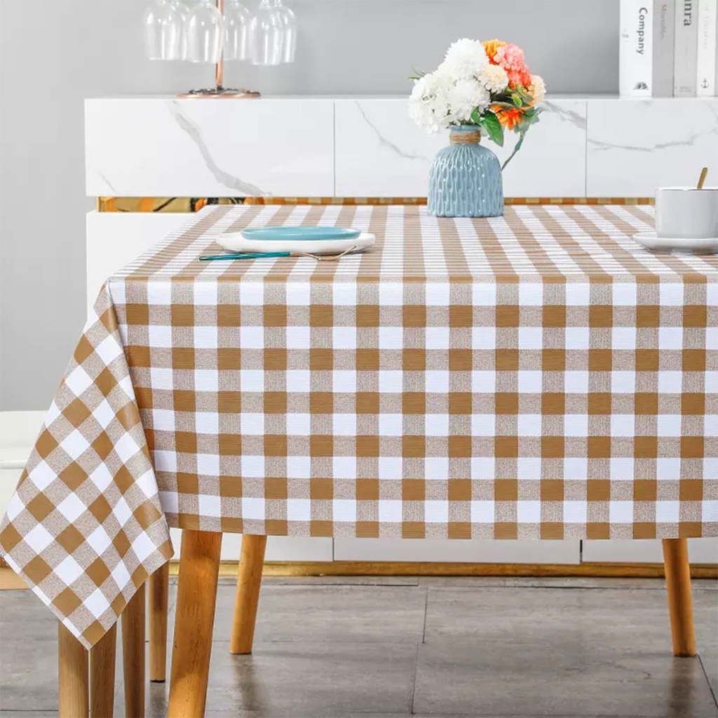 Taplak Meja Makan Premium Persegi Panjang PEVA Vynil Tebal Anti Air Size 152x120cm Motif Kotak Perlengkapan Dekorasi Furniture Rumah Tangga Import - D10-3D - Comforthomes