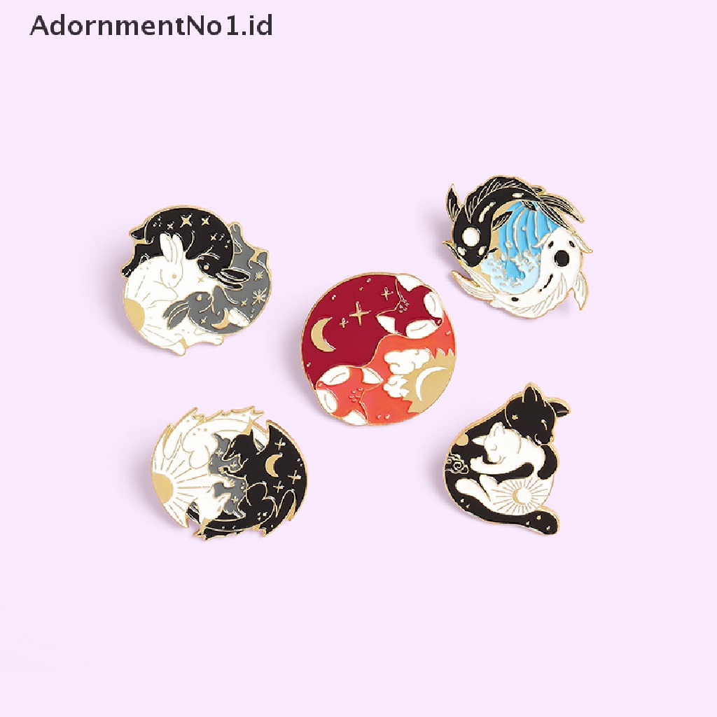 [AdornmentNo1] Enamel Pin Peluk Hewan Kerah Pin Malam Dan Hari Lencana Hitam Putih Kelinci Rubah Bros Tas Pakaian Lapel Pin Lencana Hewan Perhiasan Hadiah [ID]