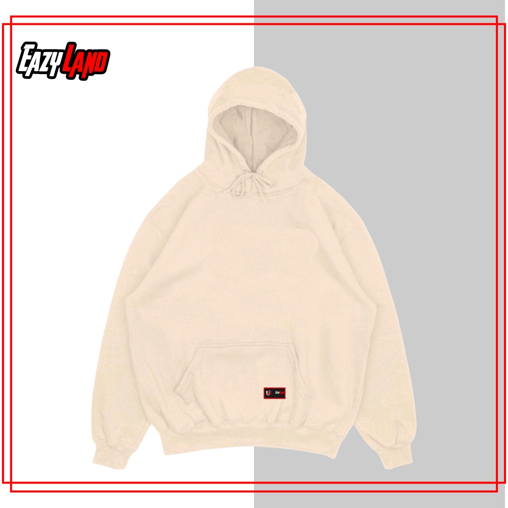 Eazy Land Hoodie Polos Warna Cream Premium Distro Bahan Tebal Sweater Hoodie Polos Pria Wanita Swite