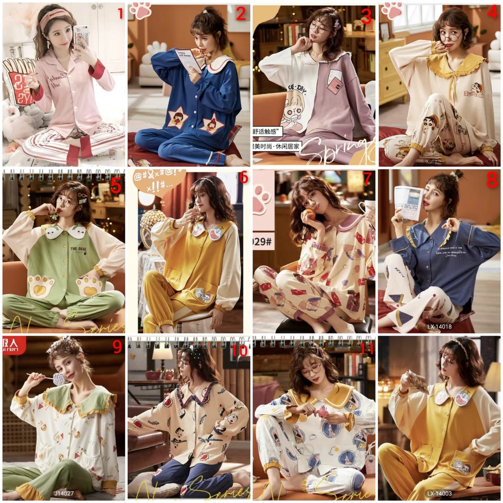 SETELAN SETCEL ONE SET PIYAMA BAJU TIDUR WANITA DEWASA KOREA PP KATUN IMPORT LENGAN PANJANG PREMIUM 