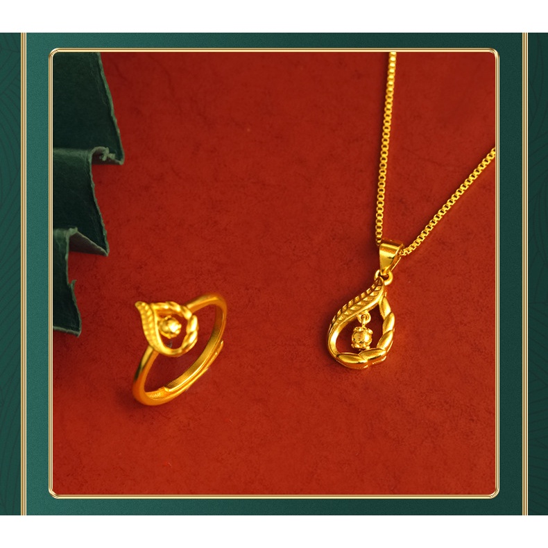 Goldkingdom Perhiasan Fashion Emas Asli Kadar 375Bangkok Aksesoris Ready Stock Klasik Liontin Kalung Berlapis Emas Cincin Yang Dapat Disesuaikan Untuk Hadiah Wanita