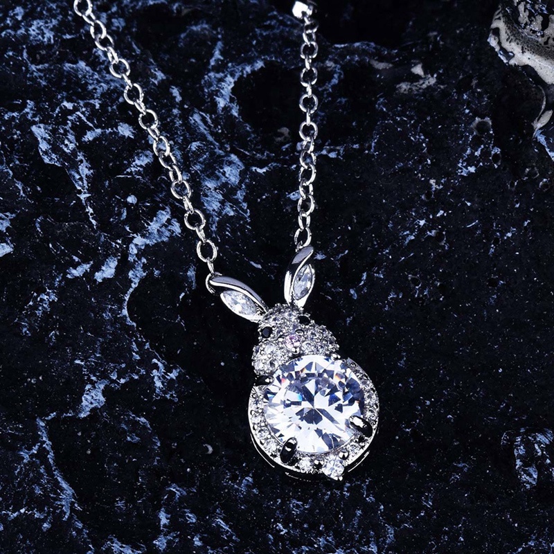 Kalung Liontin Kelinci Tembaga Baru Indah Mengkilap Berlian Imitasi Penuh Pesona Hewan Kalung Untuk Wanita Tren Pesta Perhiasan