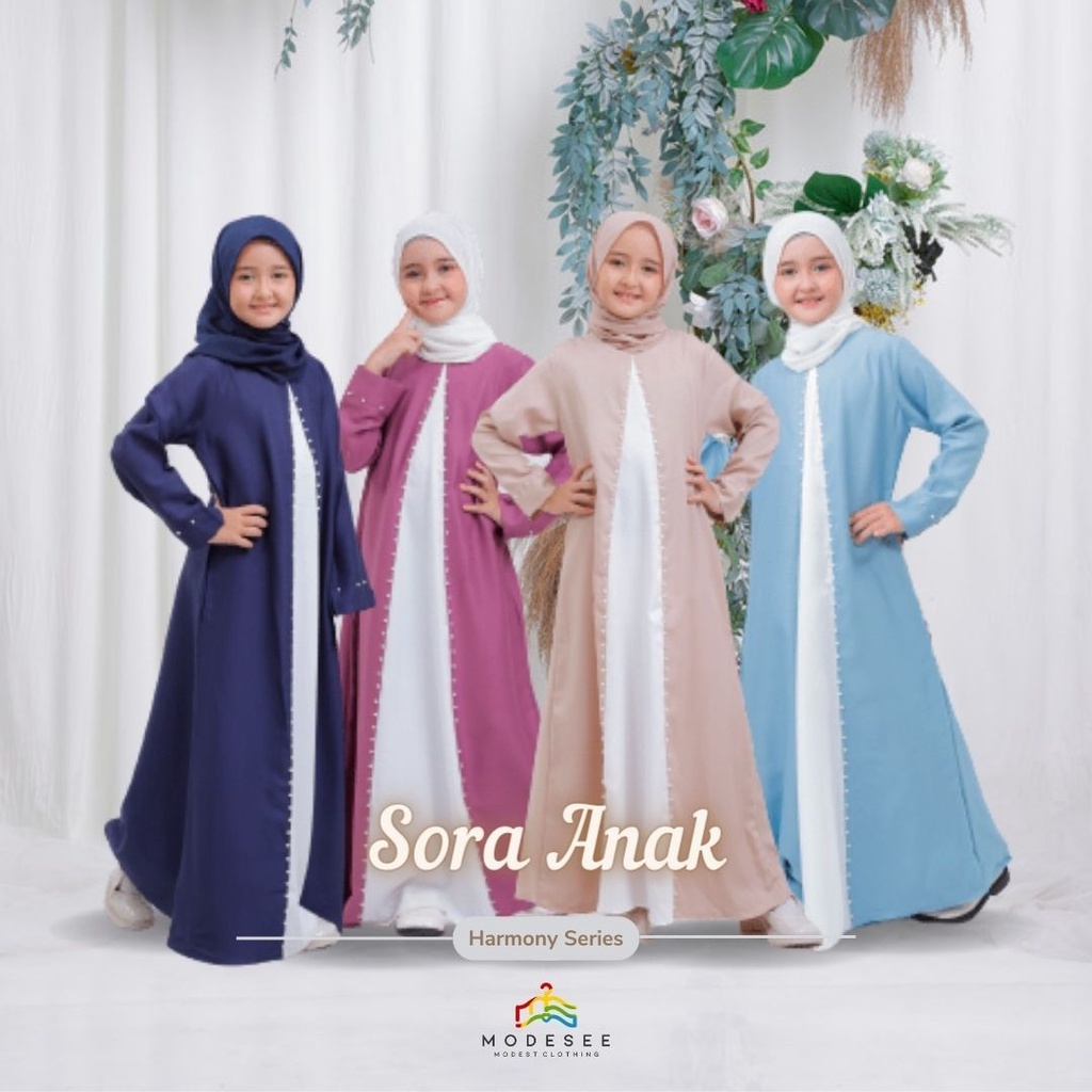 Sora Dress Kids Gamis Remaja Anak Terbaru 2023/Gamis Anak Shalihah Mocca Navy/Gamis Anak Perempuan T