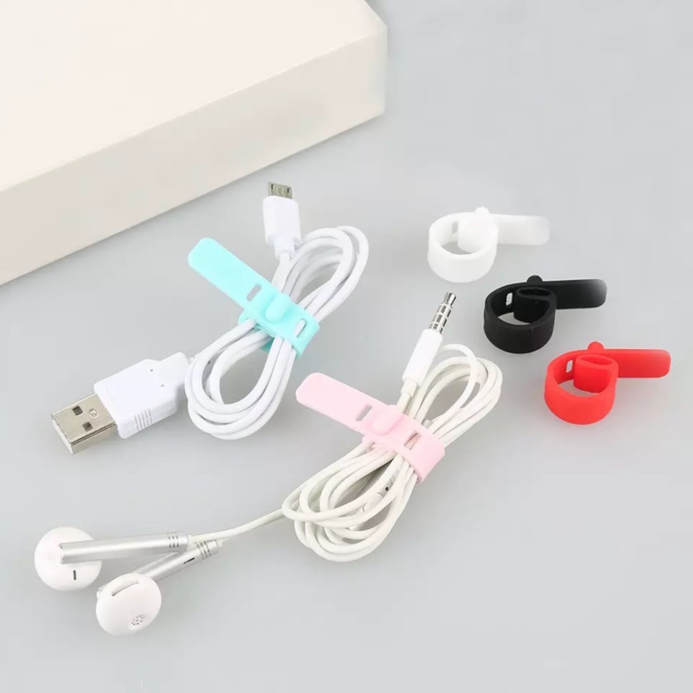 Pengikat Kabel Silicone Polos Cord Cable Penggulung Kabel Charger Headset Set isi 4 pcs