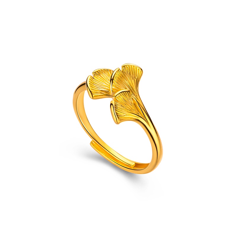 Goldkingdom Perhiasan Fashion 24 K Bangkok Aksesoris Ready Stock Segar Sansheng Beruntung Ginkgo Cincin Berlapis Emas Canggih Rasa Yang Dapat Disesuaikan Wanita RingFresh Sansheng Lucky Ginkgo Ring