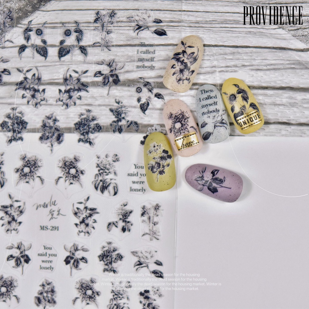 Providence Nail Art Stiker Perekat Diri Mudah Tempel Tidak Luntur DIY Kuat Lengket Gaya Jepang Vintage Hitam Kuku Bunga Stiker Perlengkapan Kuku
