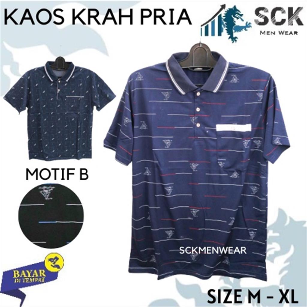 Kaos Krah Pria Korea Murah 425 / Baju Kerah Motif Salur Garis Pria Remaja Dewasa Size M  L XL - sckmenwear GROSIR