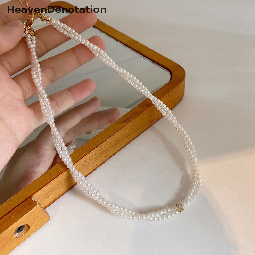 [HeavenDenotation] Fashion Perhiasan Halus Choker Kalung Double Layer Mutiara Sederhana Populer Kalung Pernikahan Wanita Kalung Pesta Perhiasan Hadiah HDV