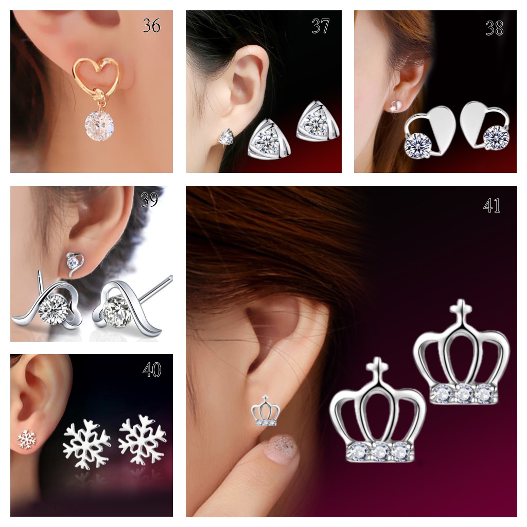 Goldkingdom Aksesoris Perhiasan Fashion Ready Stock Minimalis S925 Sterling Silver Lapis Emas Asli Kadar 375 Dengan Berlian Indah Cahaya Mewah Hadiah Pejantan Wanita