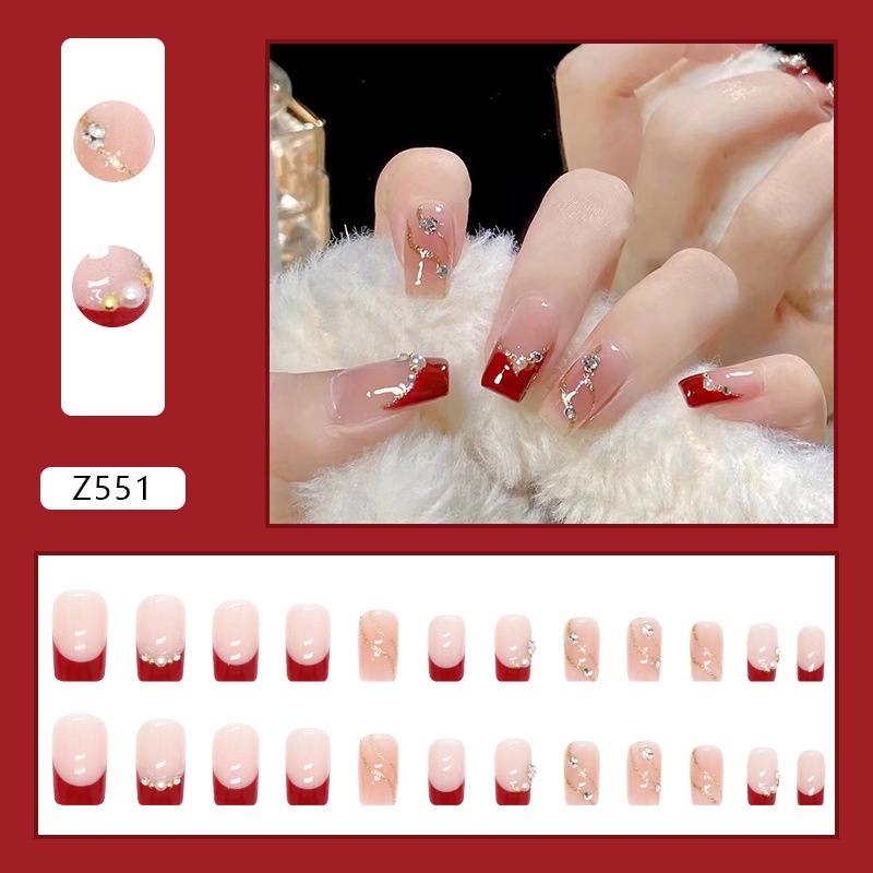 Z551 New Fashion Cantik Berlian Imitasi Dekorasi Kuku Palsu 24pcs/box
