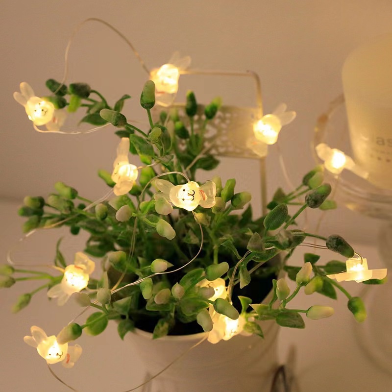 Usb Charging Lighting Decor Props10/20Leds Bunny Light String Paskah Ulang Tahun Rumah Pesta Dekorasi Kelinci Wortel Luminous Lamps Flexible DIY Copper String Lights