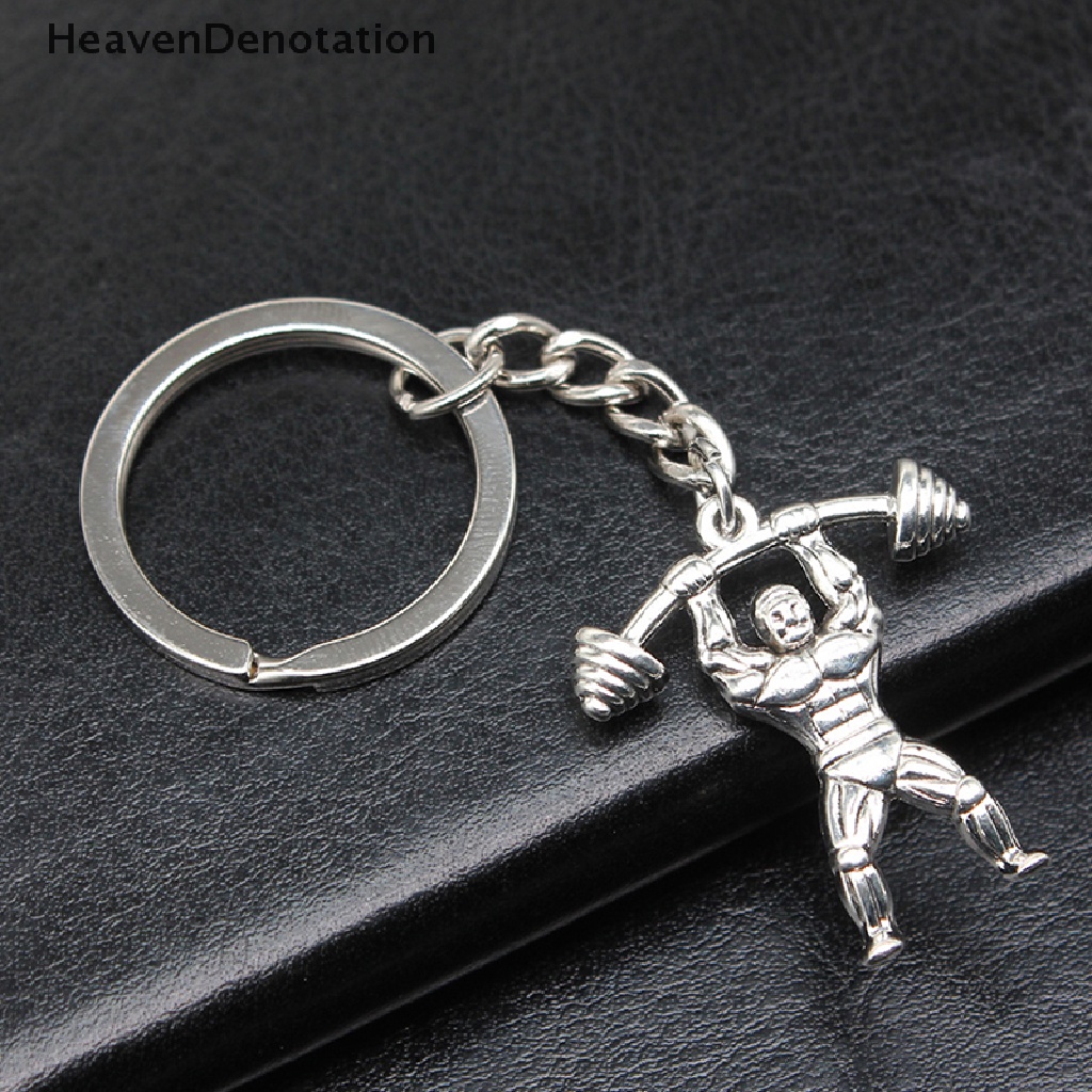 [HeavenDenotation] Vintage Handmade Weightlifter Pendant Keyring Gantungan Kunci Tempat Souvenir Hadiah Wanita Pria Keychain DIY Metal Holder Chain Hadiah Pesta HDV