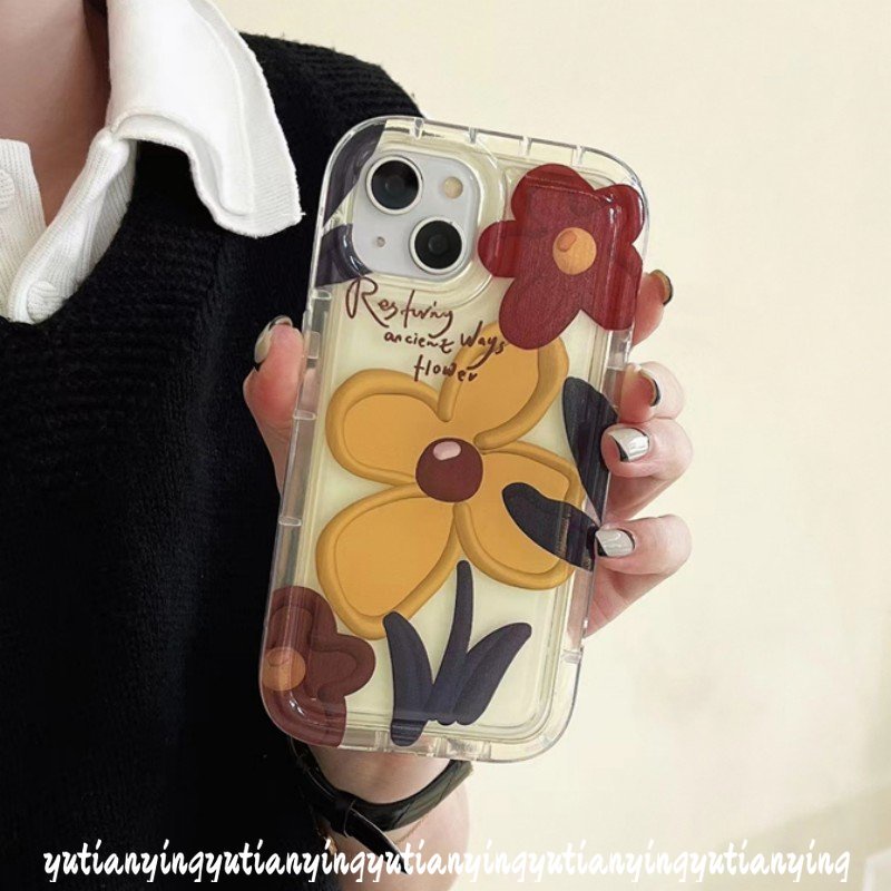 Ins Korea Flower Case Kompatibel Untuk iPhone XR 7plus 14 Pro MAX 11 13 12 Pro MAX 7 8 6 6S Plus X XS MAX 8plus SE 2020 Lukisan Minyak Bunga TPU Lembut Shockproof Airbag Phone Cover