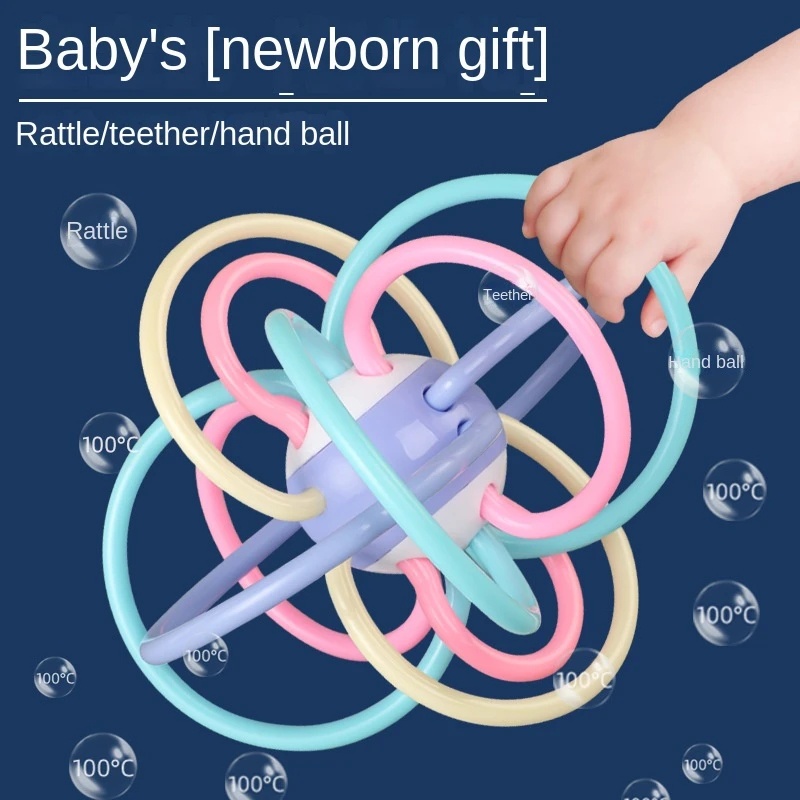 Mainan Bayi Bola Manhattan Grab Untuk 0-3 Tahun/Molar Karet Lembut Dapat Gigit Kerincingan/Mainan Edukasi Rebus Suhu Tinggi/Baby Early Education Grasp Training Ball