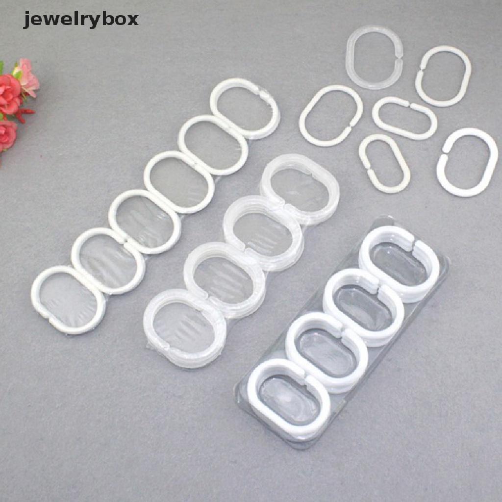 [jewelrybox] 12pcs Shower Curtain Rings Hooks Kamar Mandi Plastik Tiang Kuat Rail Guide Hanger Butik