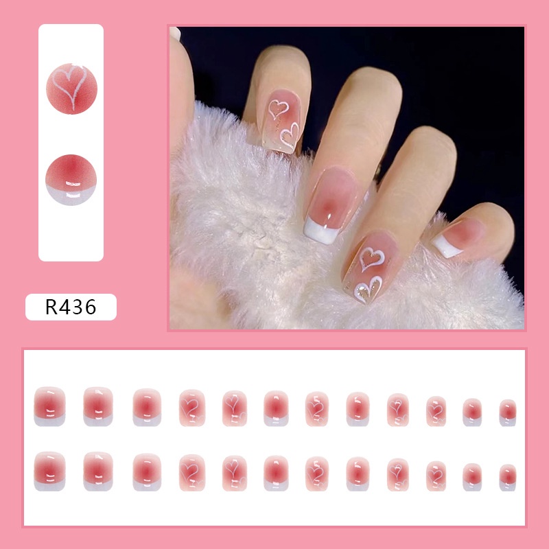 Kuku Palsu Fake Nail 24 Pcs Kemasan Strip Kuku Palsu Baru Fake Nails Kuku Palsu 3d Kuku Palsu Polos French Manicure-T132