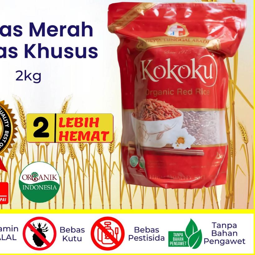 

➩ Beras Online - Beras Merah ORGANIC 2kg Vacuum Kokoku HALAL ☝