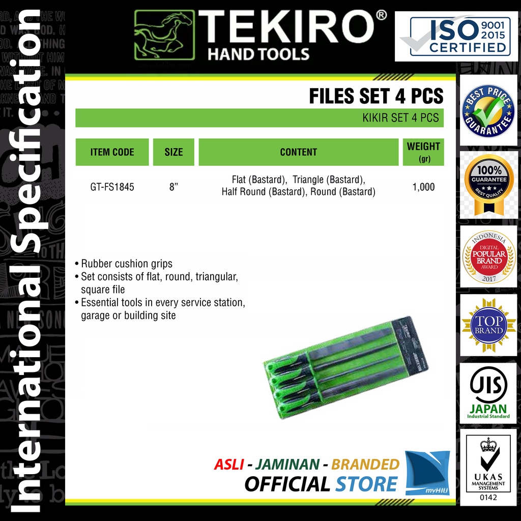 Set Kikir 8&quot; inch Kasar Isi 4 Pcs - Combination Files TEKIRO