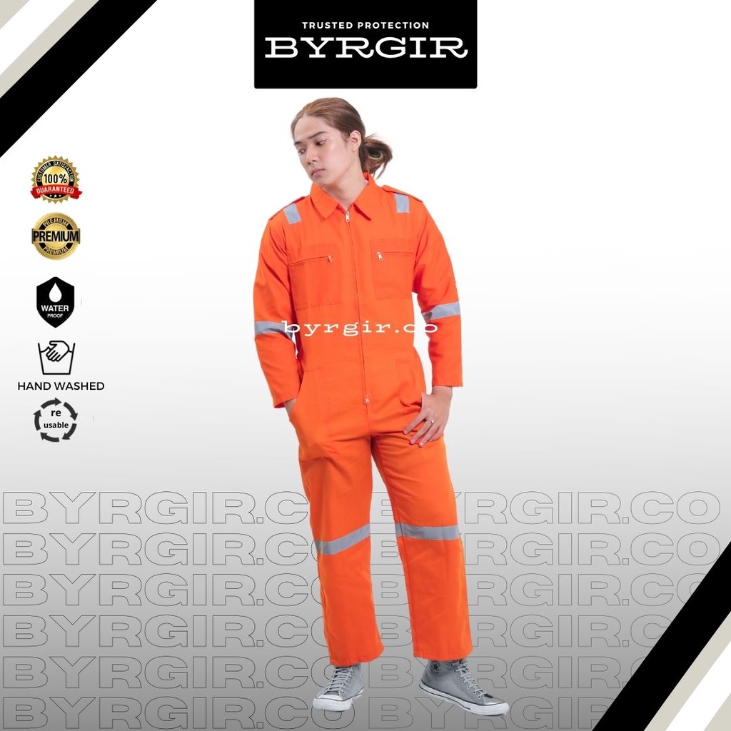 BYRGIR Safety Wearpack Baju Kerja Bengkel Seragam Coverall Proyek Wearpack Model Terusan Langsungan Polos Terusan Atasan Lengan Panjang Bahan Ketelpak Twill