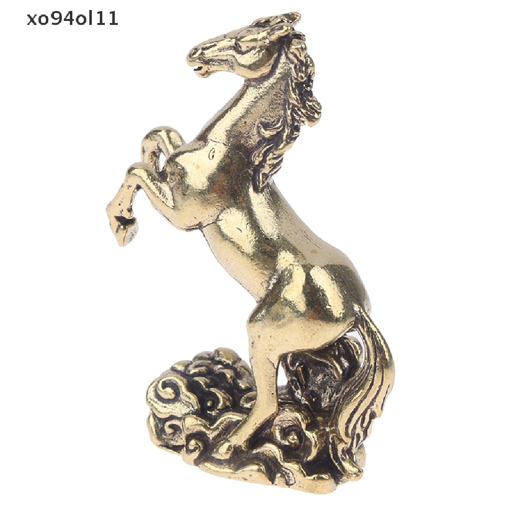 Xo Vintage Tembaga Zodiak Kuda Patung Kecil Feng Shui Ornamen Kuningan Beruntung Hewan Miniatur Patung Dekorasi Desktop Kerajinan OL