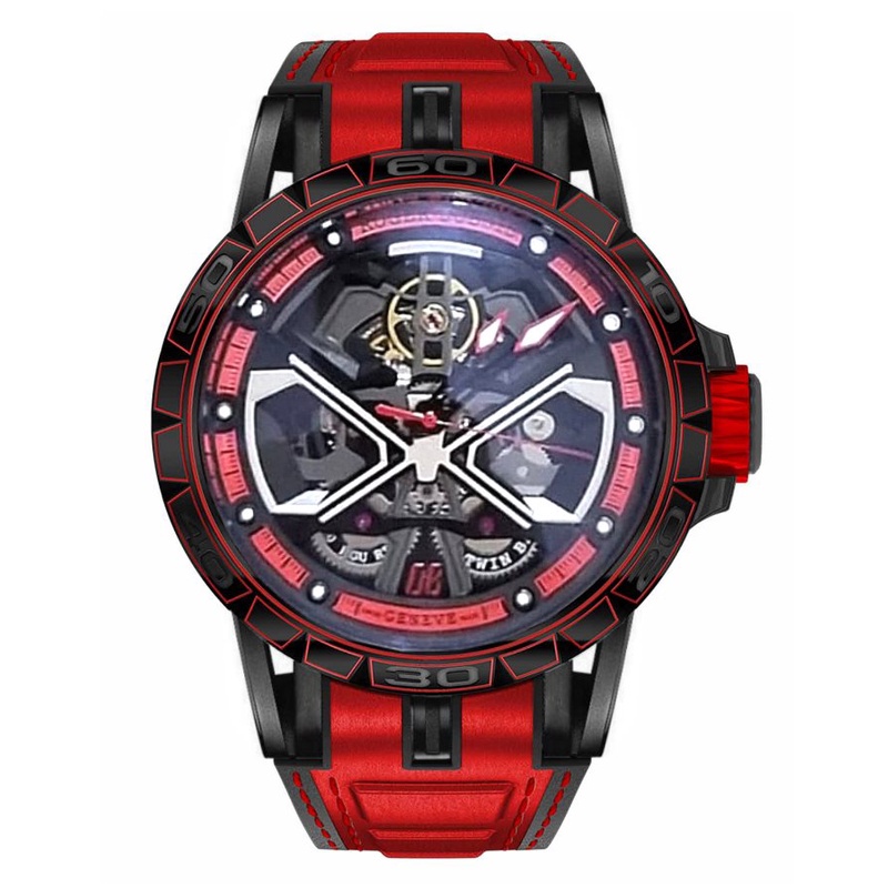 Jam Tangan Pria Roger Dubuis Aventador Huracan Automatic Red Rubber Strap