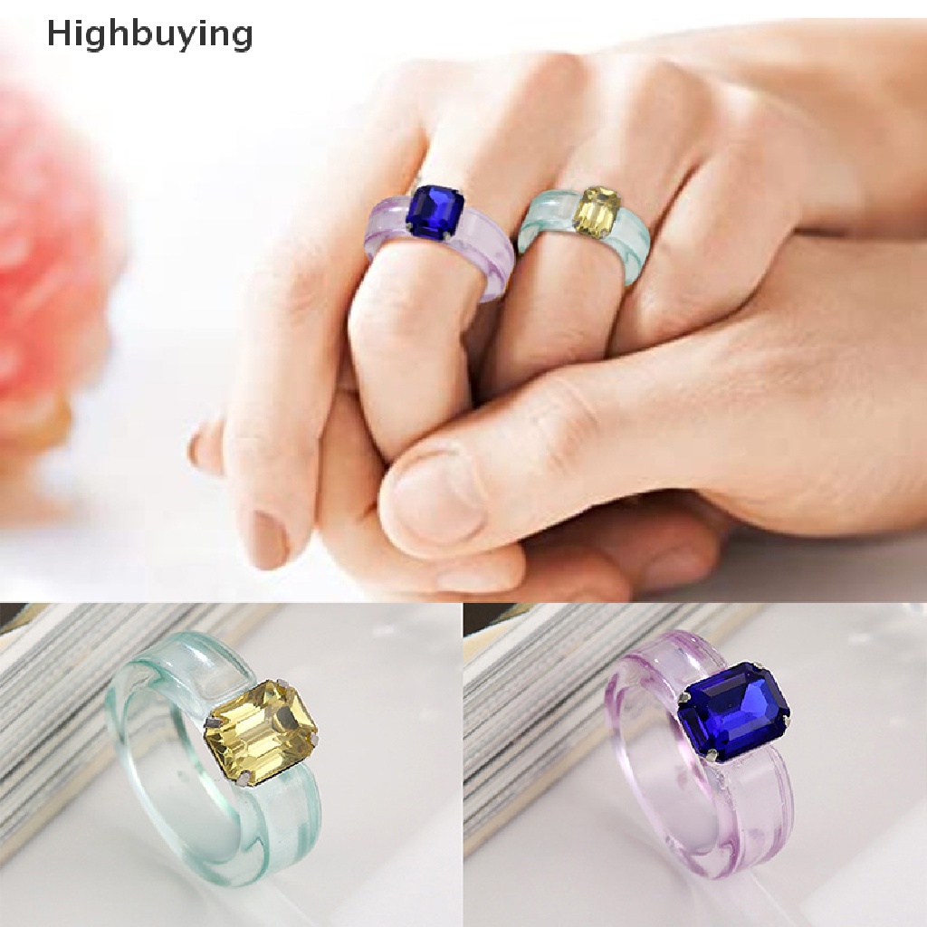 Hbid Bertatahkan Berlian Imitasi Kristal Bersama Cincin Geometris Resin Jari Cincin Wanita Perhiasan Glory