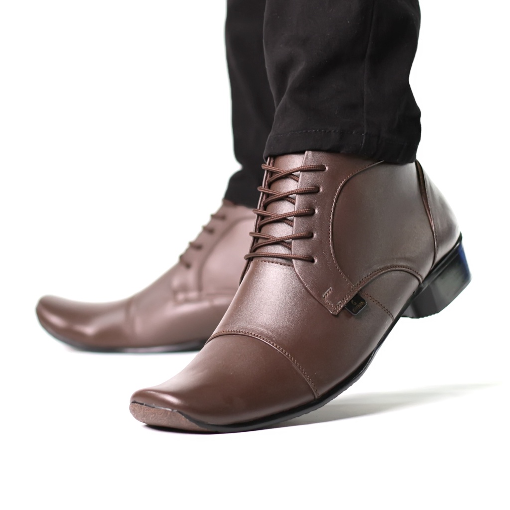 Sepatu Pantofel Pria Tali Tinggi Keren Kulit Asli Cevany G14 Coklat