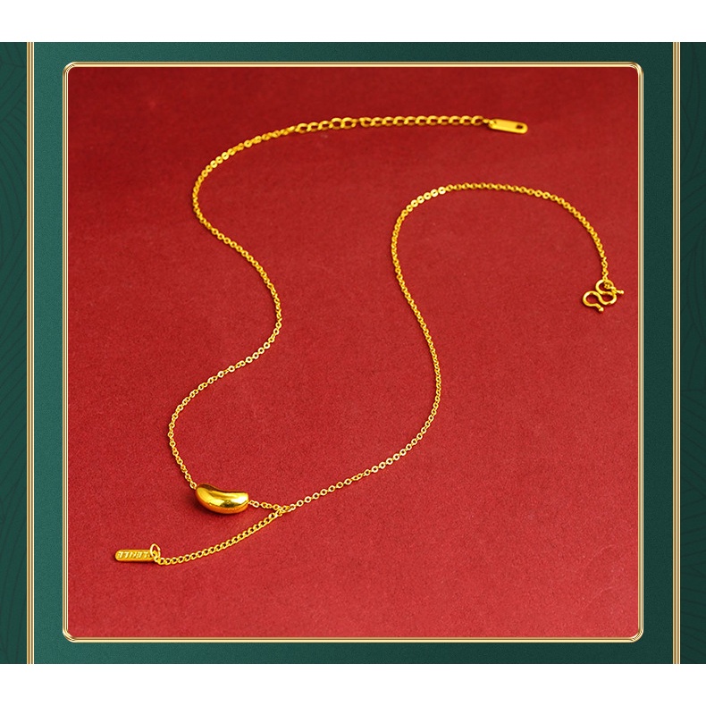 Goldkingdom Fashion Perhiasan Emas Asli Kadar 375Bangkok Aksesoris Ready Stock Kacang Merah Kalung Akasia Rumbai Beruntung Persegi Merek Liontin Berlapis Emas Klavikula Rantai