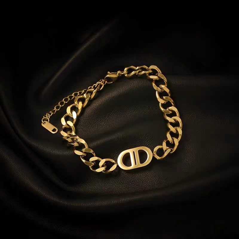 Rantai Tebal Bentuk Huruf D Ganda Warna Emas | Kalung Rose Gold 18k | Kalung Bahan Stainless Steel | Kalung Bahan Titanium Steel | Gaya Eropa Amerika Hip Hop Untuk Hadiah Ulang Tahun