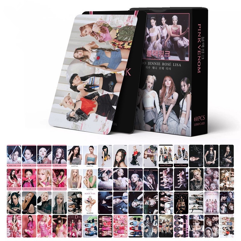 60pcs/box BP Album Pink VENOM BORN Pink SHUT DOWN Photocards Lisa Jennie Jisoo Rose Kartu Lomo Hitam Pink Kpop Postcards READY STOCK Blackpink Blackpink