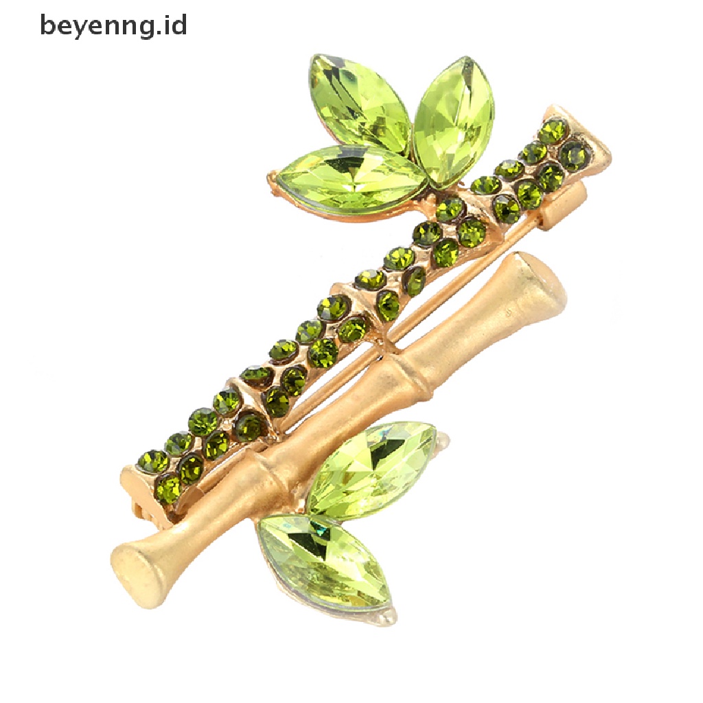 Beyen Enamel Kristal Berlian Imitasi Bambu Tanaman Bros Pin Wanita Kemeja Kerah Perhiasan ID