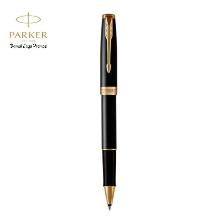 

Pen Parker Sonnet Black Gold Trim Roller Ball TB + Grafir Laser Nama