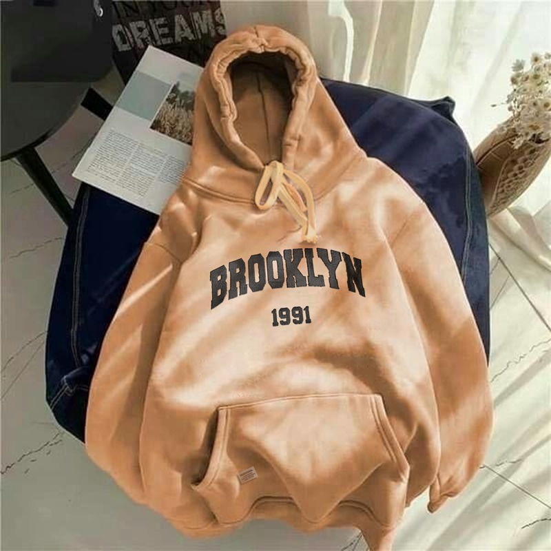 Parisdivarious Sweater Hoodie Jemper (Bordir) Brooklyn Bahan Fleece Size S - XXL (Pria &amp; Wanita)