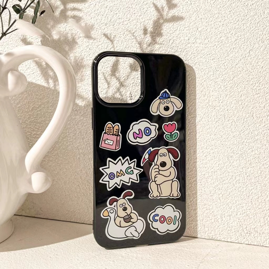 IPHONE Ins Kartun Dog Tag Cocok Untuk Iphone14 14pro 14plus 13 13mini 13pro 13prm iPhone12 7Plus 8Plus Xr XS 13 12mini Pro Max TPU Empat Sudut Casing Ponsel Tahan Guncangan