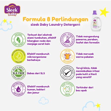 SLEEK Baby LAUNDRY Detergent 1200 ml BOTOL - Deterjen Sabun Cuci Baju Bayi 1200ml - EXP 2025