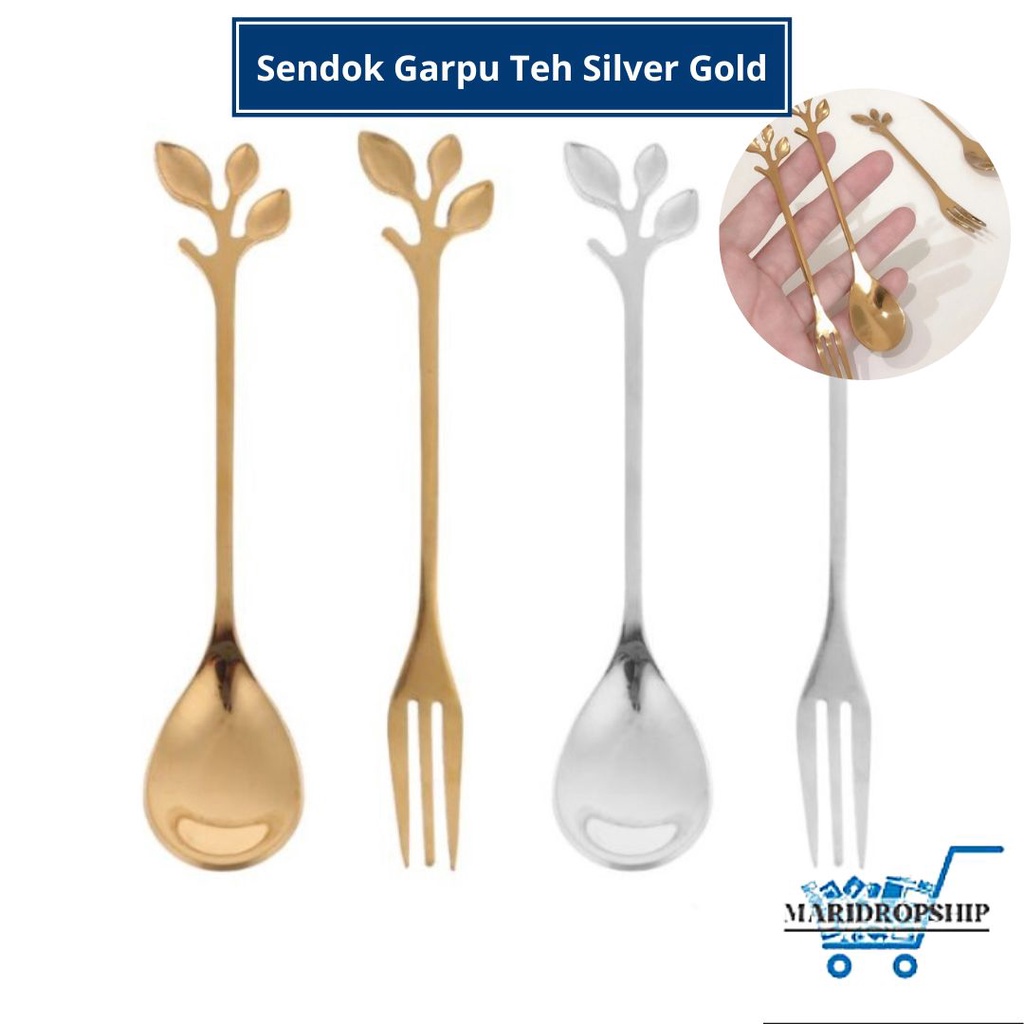 SENDOK GARPU KECIL MINI | SENDOK TEH DAUN GOLD SILVER