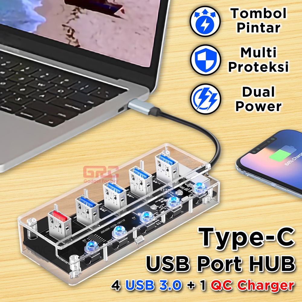 Adapter HUB Type C to 5 Port USB 3.0 Quick Charger Converter