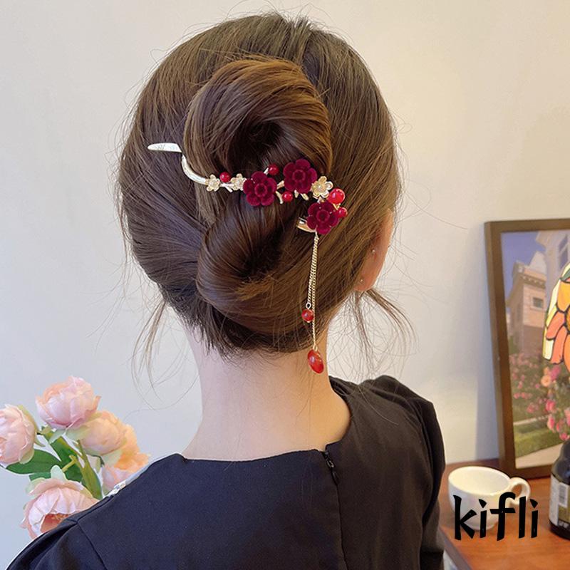 [KD] Plum Bunga Bobby Pin Temperamen Perempuan Indah High-end Jepit Rambut Super Peri Gaya Kuno