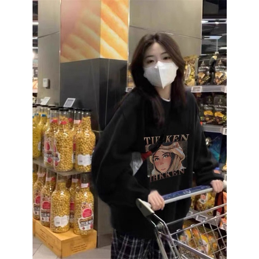Baju Wanita Sweater Oversize Cartoon  Unisex Sweater Oversize Korean Style/Sweater Hitam