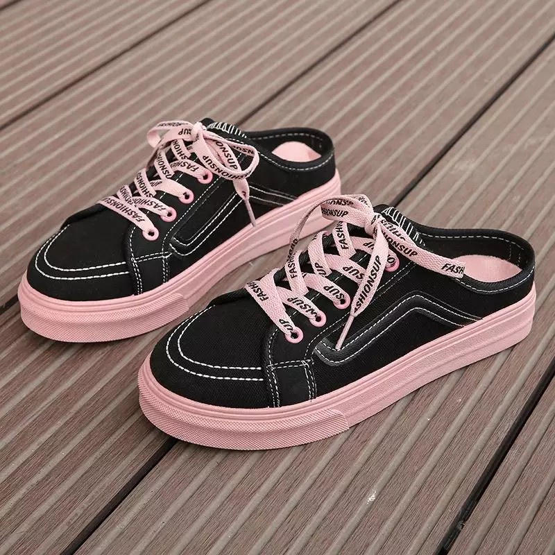 Sepatu Sneakers Slip On Slop Wanita Warna Hitam Tali Casual Style Korea Import Fashionsup FSH239