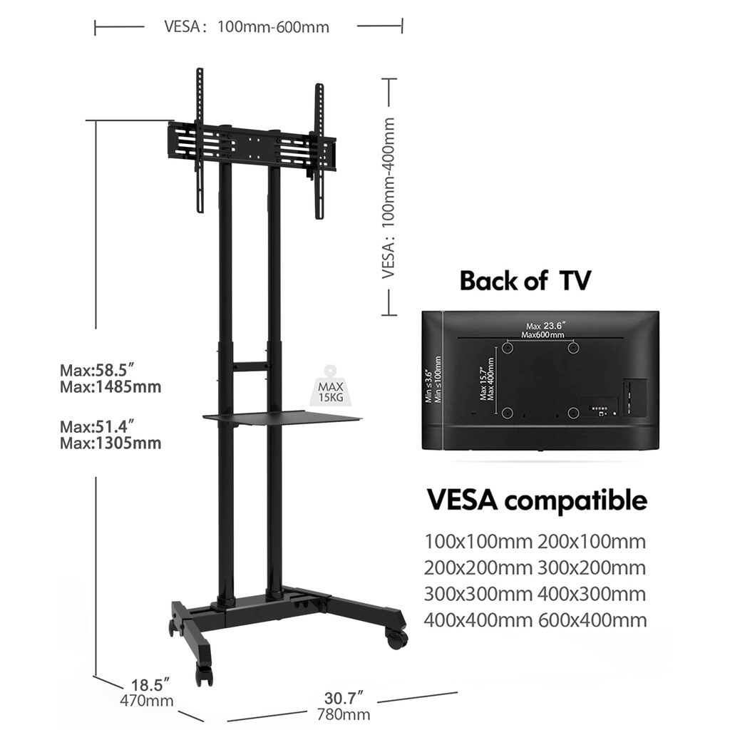 FITUEYES Bracket Mobile TV Stand for LED TV 23-70 Inch TC-R22MB New